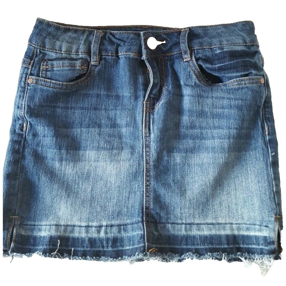Dollhouse Mini Skirt Juniors Size 1 Micro Blue Jean Denim Raw Hem
